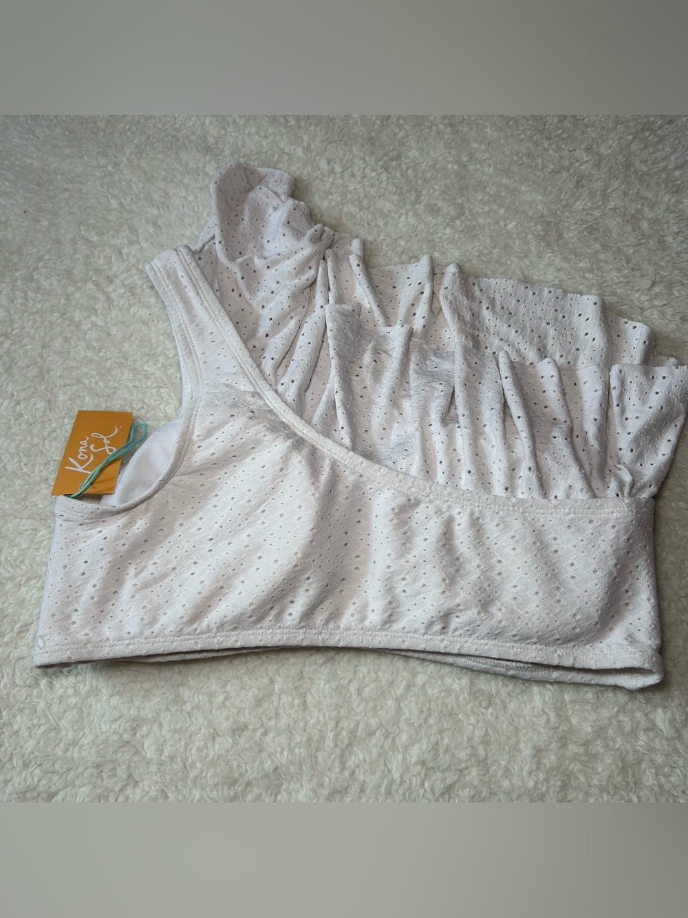 Kona Sol White Eyelet Ruffle One Shoulder Bikini Top Large NEW - Picture 6 of 7